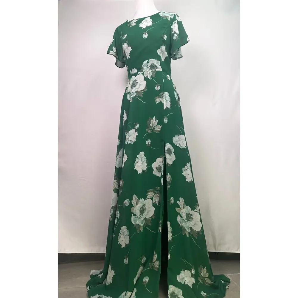 NWOT Lulus Classic Love Green Floral Tie Back Open Back Maxi Dress Size Small - Picture 5 of 13